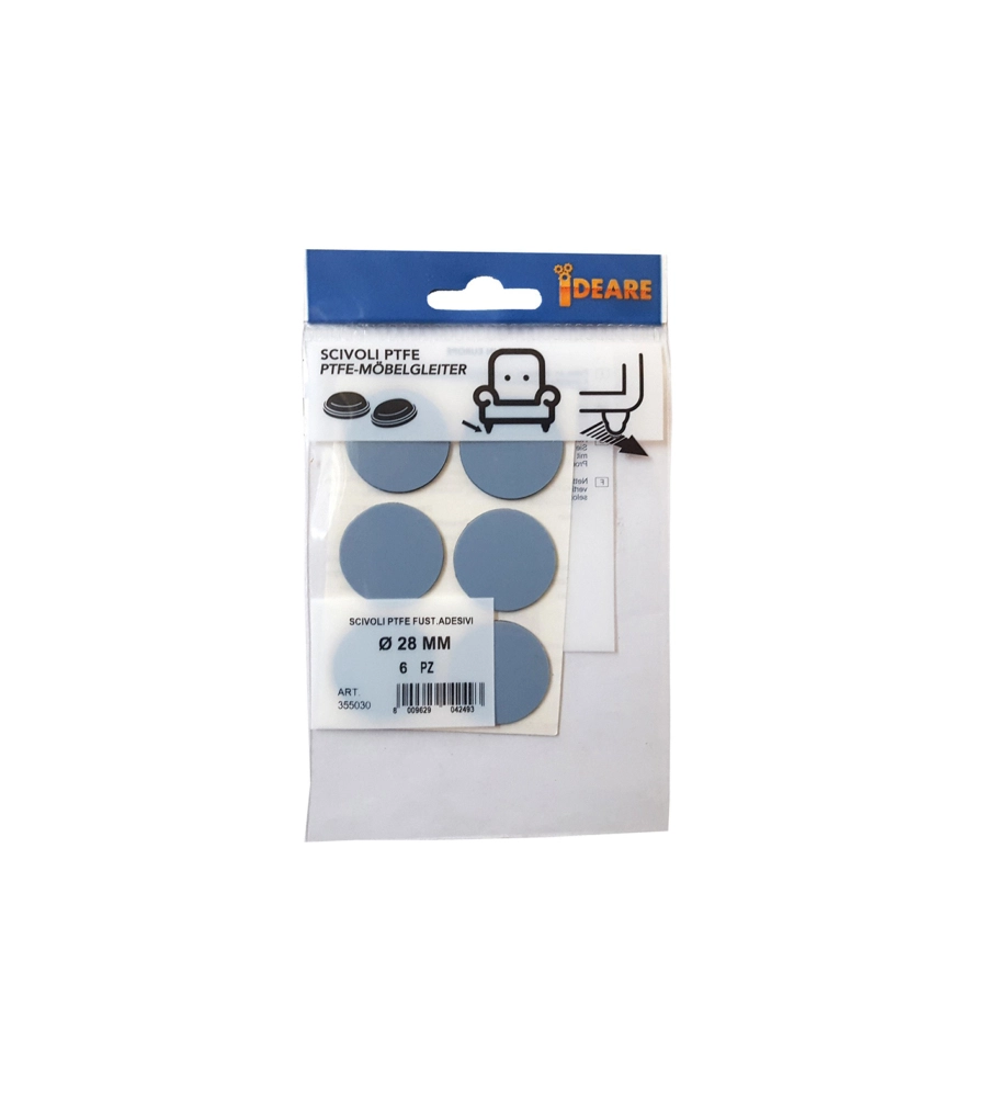 SCIVOLI PTFE ADESIVI TONDI FUSTELLATI Ø 28 MM. - GRIGIO - 6 PZ.
