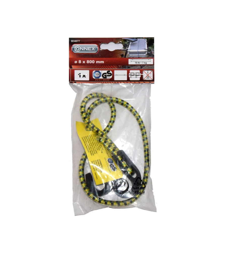 CAVO ELASTICO PIATTO Ø 8 X 800 MM. CON GANCI REGOLABILI IN PLASTICA