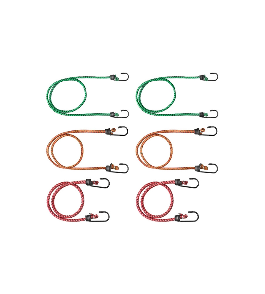 CAVO ELASTICO ASSORTITO Ø 8 DA 600 A 1000 MM. CON GANCI PLASTIFICATI 6 PZ.
