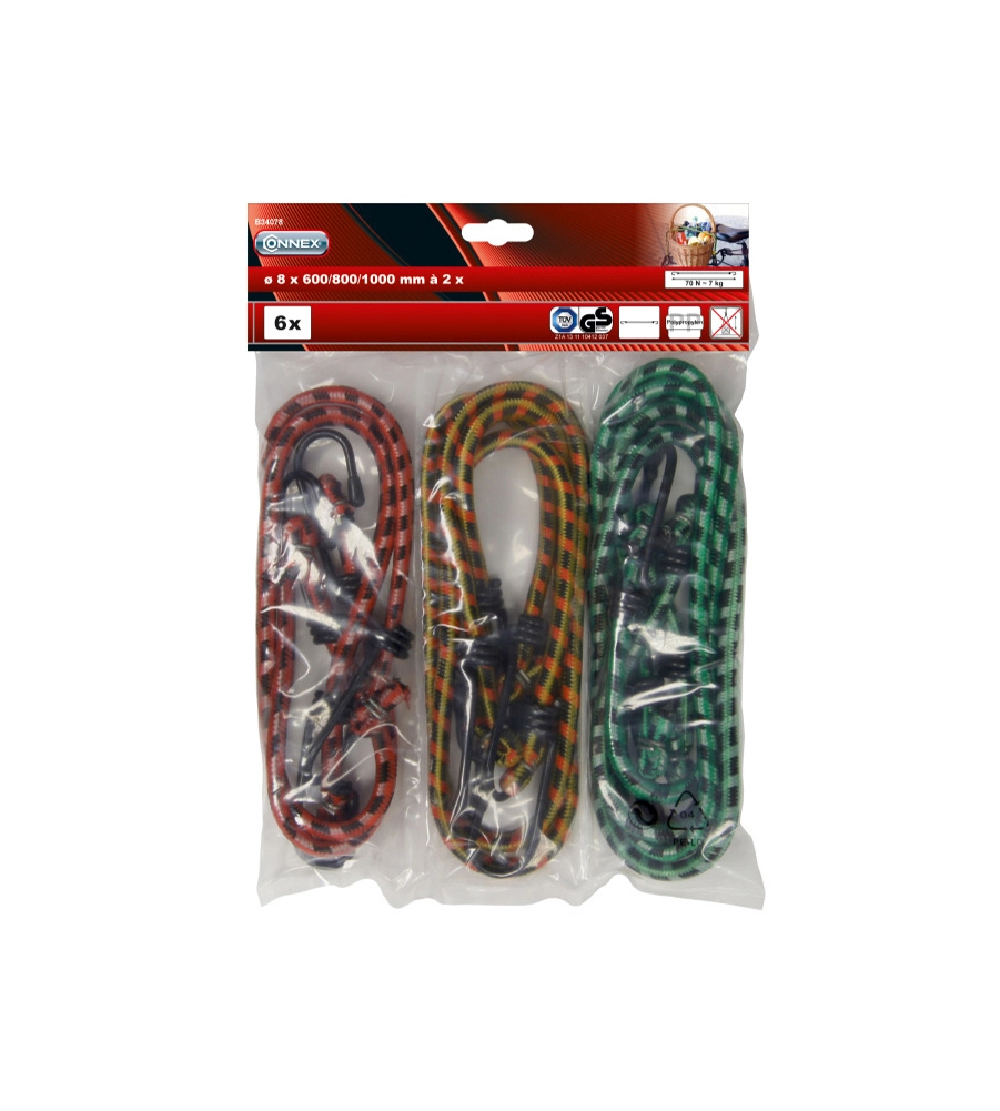 CAVO ELASTICO ASSORTITO Ø 8 DA 600 A 1000 MM. CON GANCI PLASTIFICATI 6 PZ.