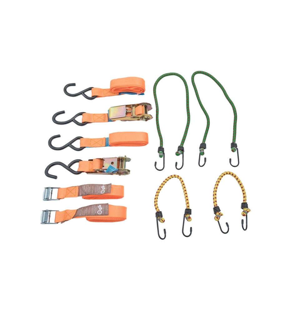 CINGHIA DI ANCORAGGIO IN KIT 8 PZ. CON TENDITORI E CAVO ELASTICO IN CONFEZIONE RIUTILIZZABILE