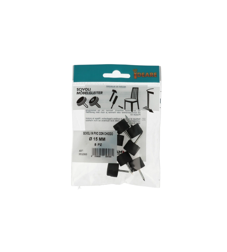 SCIVOLI IN PVC NERI CON CHIODO Ø 15 MM. 8 PZ.