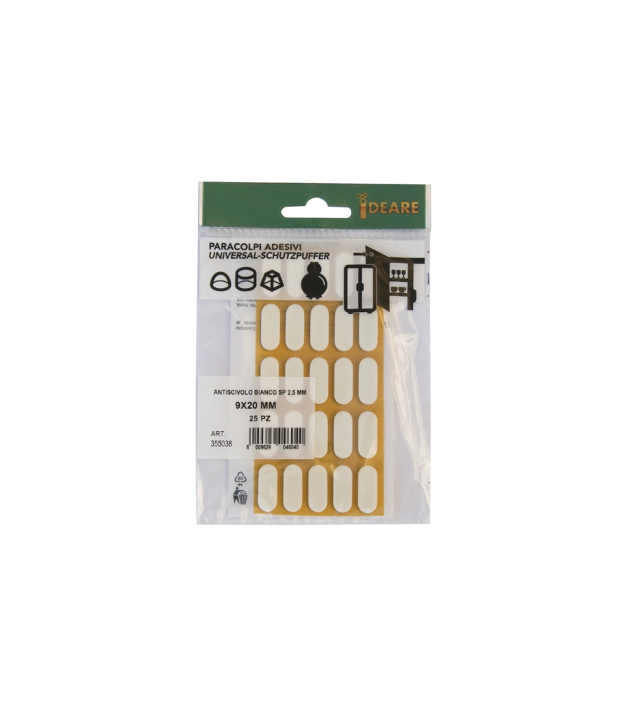 ANTISCIVOLO ANTIURTO ADESIVO 9X20 MM. SPESSORE 2,5 MM. BIANCO 25 PZ.