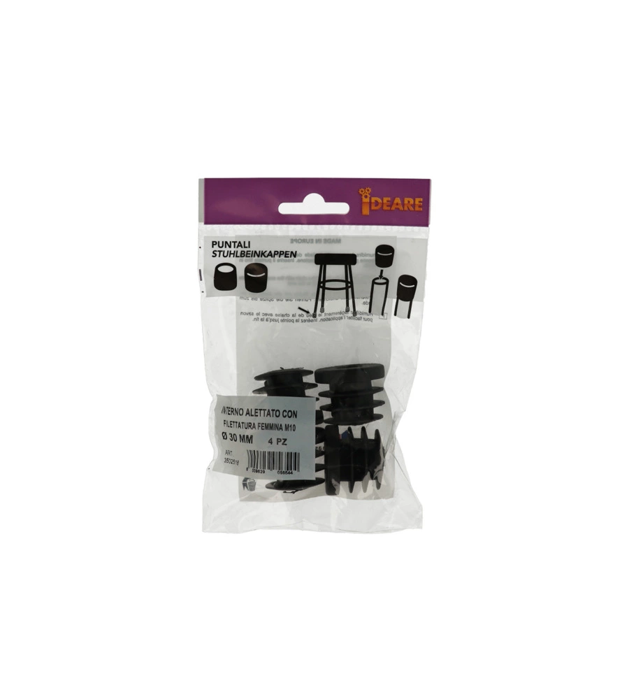 PUNTALI INTERNI ALETTATI TONDI NERI Ø 30 MM. CON FORO FILETTATO 4 PZ.
