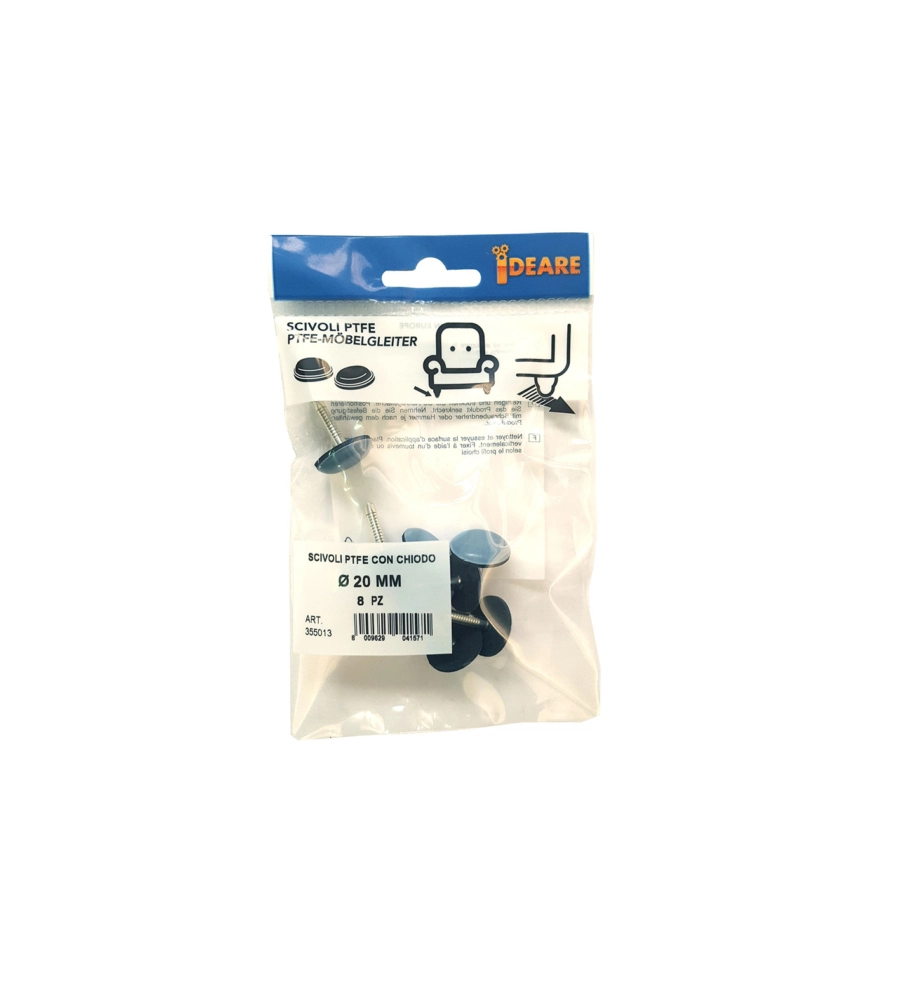 SCIVOLI PTFE TONDI CON CHIODO Ø 25 MM. - GRIGIO - 8 PZ.