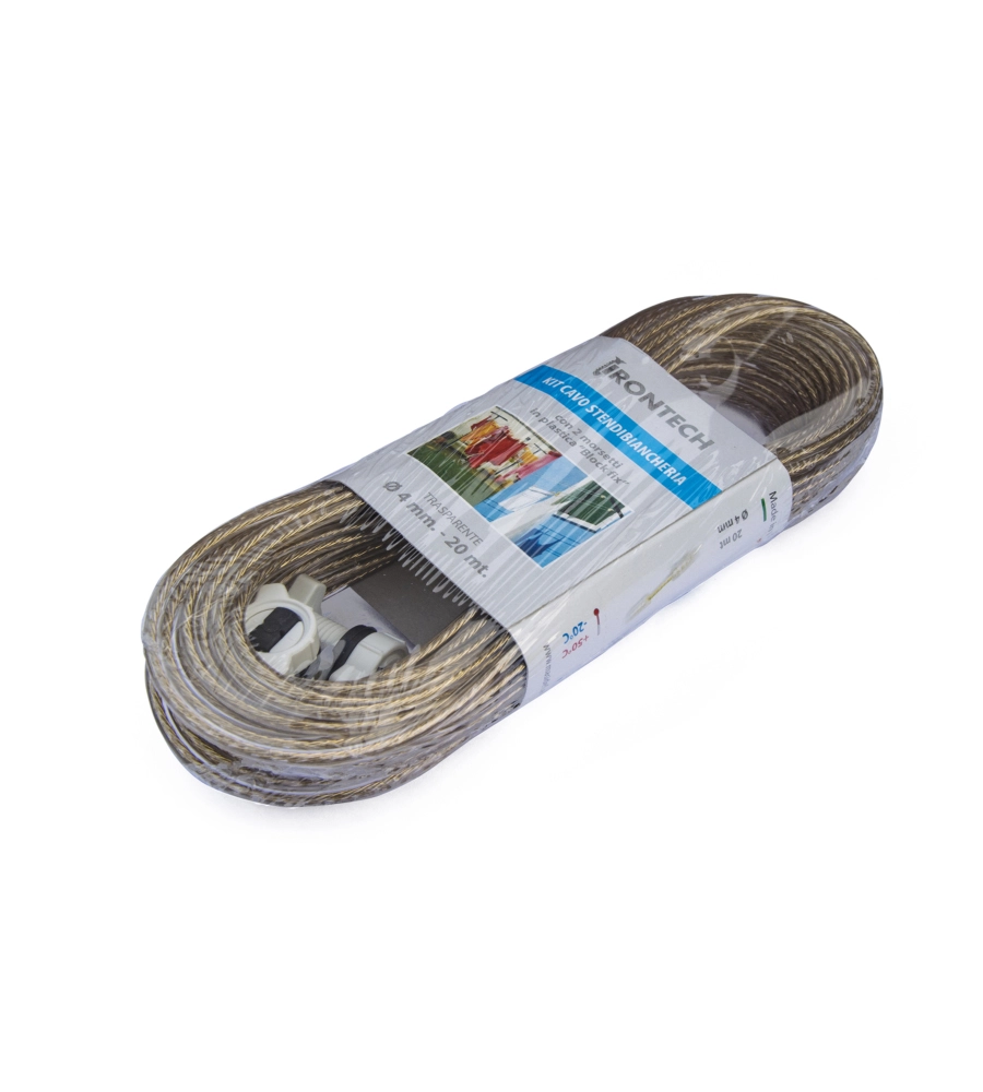KIT CAVO STENDIBIANCHERIA Ø 4 X 20 MT. BIANCO + 2 MORSETTI