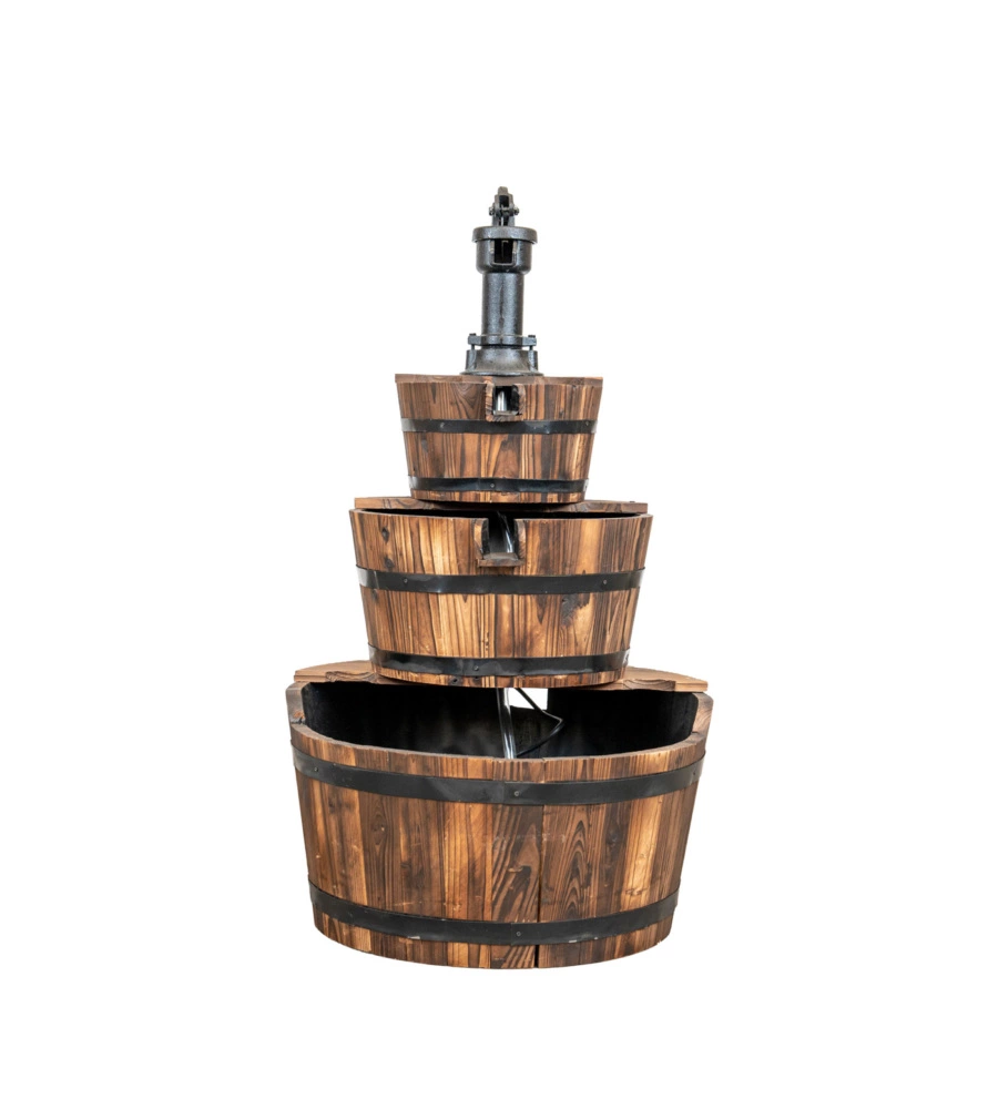 FONTANA DA ESTERNO IN LEGNO A TRE PIANI CON RICIRCOLO D'ACQUA Ø 56X103 CM