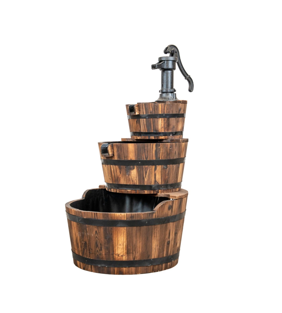 FONTANA DA ESTERNO IN LEGNO A TRE PIANI CON RICIRCOLO D'ACQUA Ø 56X103 CM