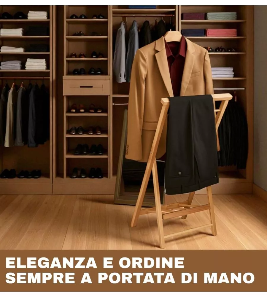 INDOSSATORE PIEGHEVOLE "HIEGO" IN LEGNO 43X39X94 CM