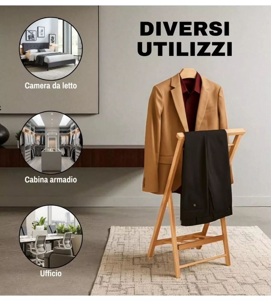 INDOSSATORE PIEGHEVOLE "HIEGO" IN LEGNO 43X39X94 CM