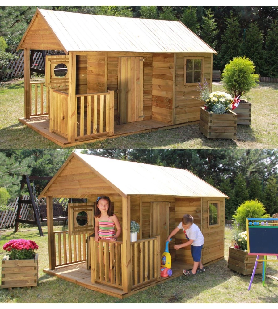 CASETTA DA GIARDINO PER BAMBINI IN LEGNO DOMUS "SZYMON" 170X270X170 CM