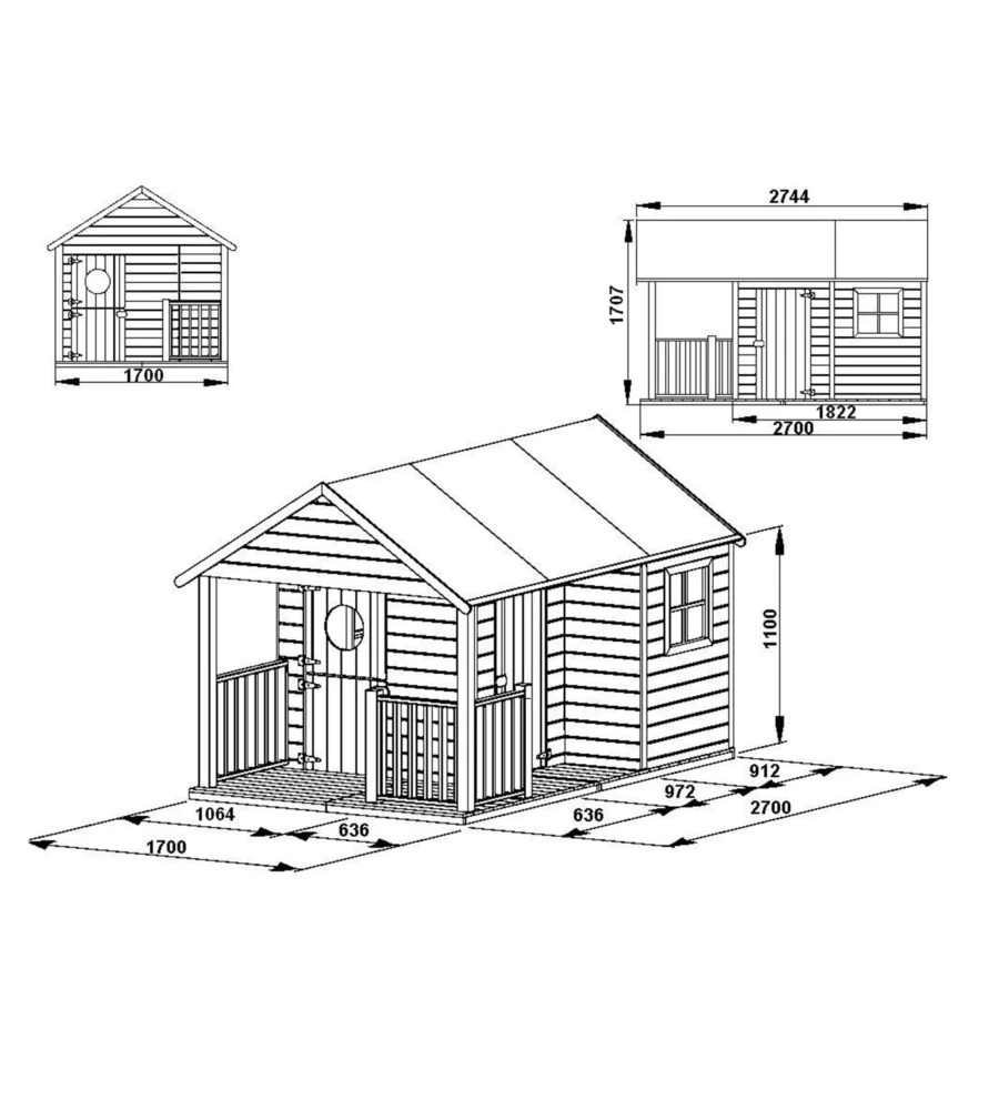 CASETTA DA GIARDINO PER BAMBINI IN LEGNO DOMUS "SZYMON" 170X270X170 CM