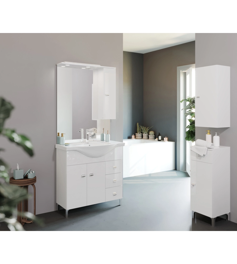 MOBILE BAGNO "SMART 105" CON 2 ANTE E 3 CASSETTI BIANCO LUCIDO, 106X50X193 CM