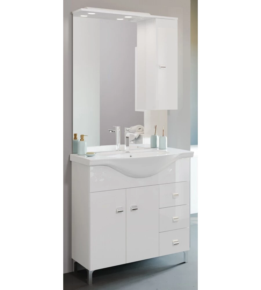MOBILE BAGNO "SMART 105" CON 2 ANTE E 3 CASSETTI BIANCO LUCIDO, 106X50X193 CM