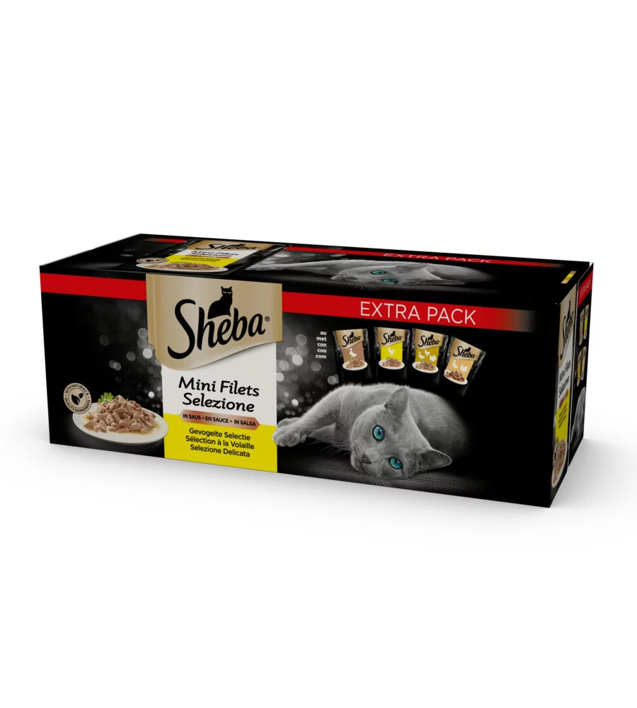 CIBO UMIDO PER GATTI SHEBA "MINI FILETS SELEZIONE" TUTTE LE ETÀ CON ANATRA, POLLO, POLLAME E TACCHINO 40X85 GR