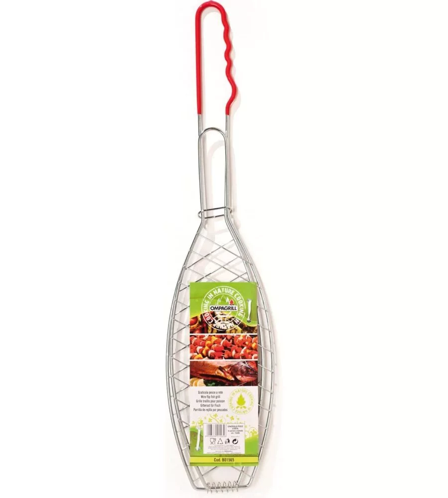 GRIGLIA PESCE A RETE PER BARBECUE OMPAGRILL IN ACCIAIO 14,4X64,5 CM