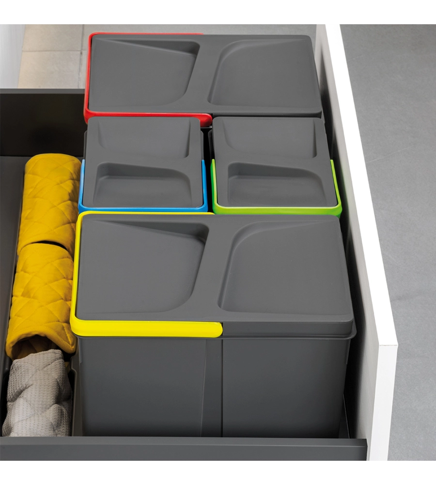 CONTENITORI PER RACCOLTA DIFFERENZIATA 12L+12L+6L+6L PER MODULO 90 CM, EMUCA