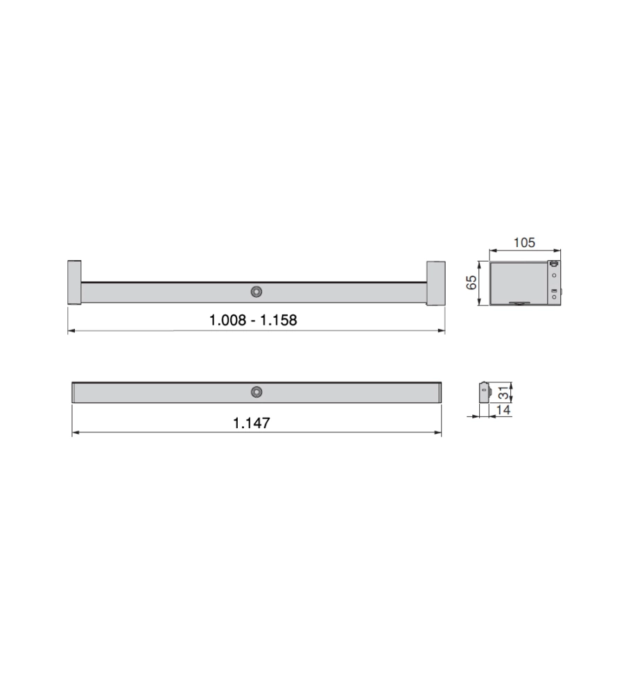 BARRA APPENDIABILI PER ARMADI REGOLABILE 1.008-1.158 MM BATTERIA RIMOVIBIL E SENSORE DI MOVIMENTO ANODIZZATO OPACO - EMUCA.