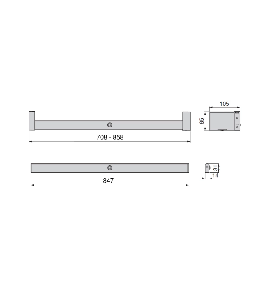 BARRA APPENDIABILI PER ARMADI REGOLABILE 708-858 MM BATTERIA RIMOVIBIL E SENSORE DI MOVIMENTO ANODIZZATO OPACO - EMUCA.
