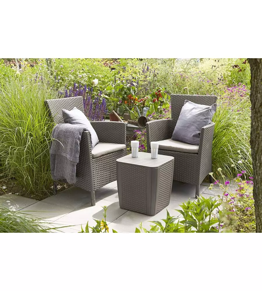 SET DA GIARDINO "IOWA BALCONY" CON 2 POLTRONE E TAVOLO, COLOR COLOR CAPPUCCINO - KETER