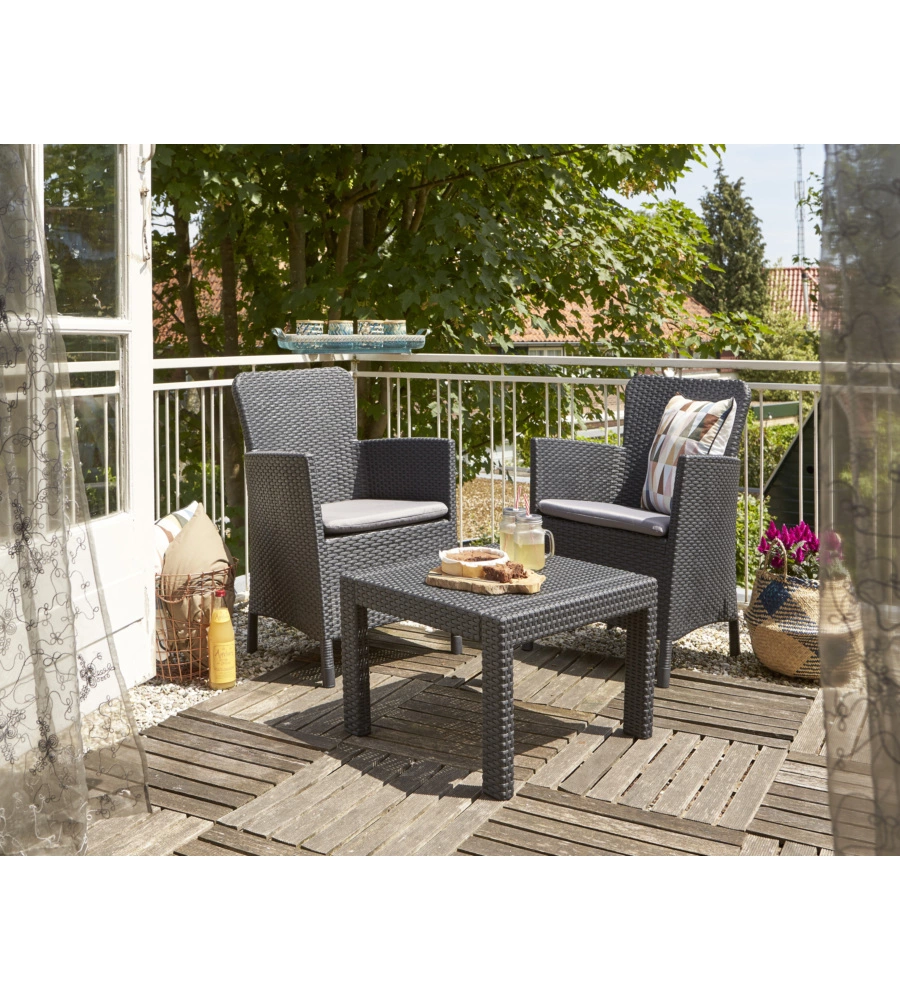 SET DA GIARDINO "SALVADOR BALCONY" CON 2 POLTRONE E TAVOLO, COLORE GRAFITE - KETER