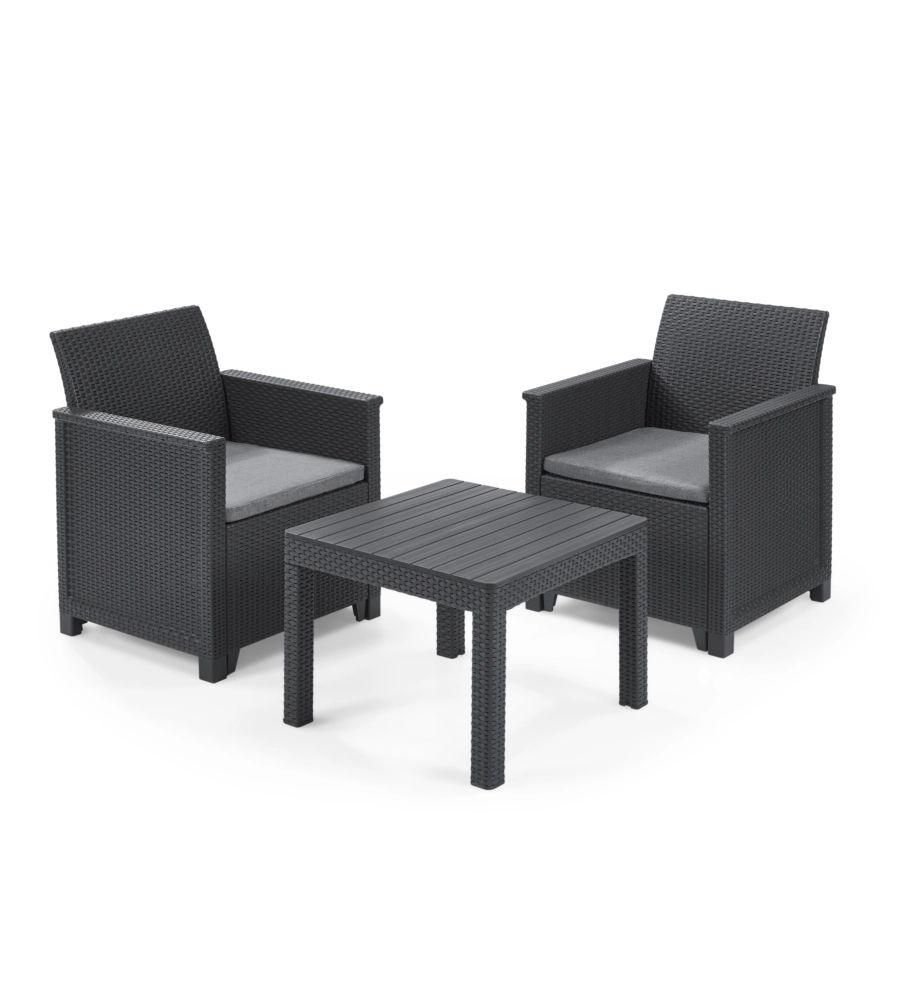 SET DA GIARDINO KETER "EMMA BALCONY" CON 2 POLTRONE E TAVOLO, COLORE GRAFITE - KETER
