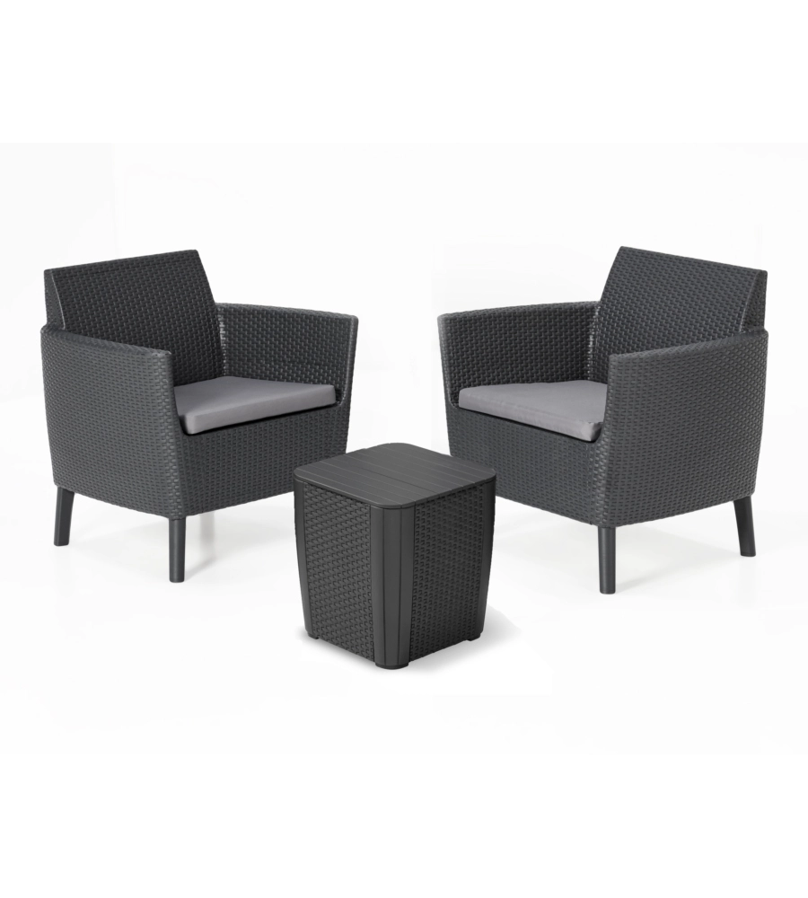 SET DA GIARDINO KETER "SALEMO BALCONY" CON 2 POLTRONE E TAVOLO 39X39  CM, COLORE GRAFITE - KETER