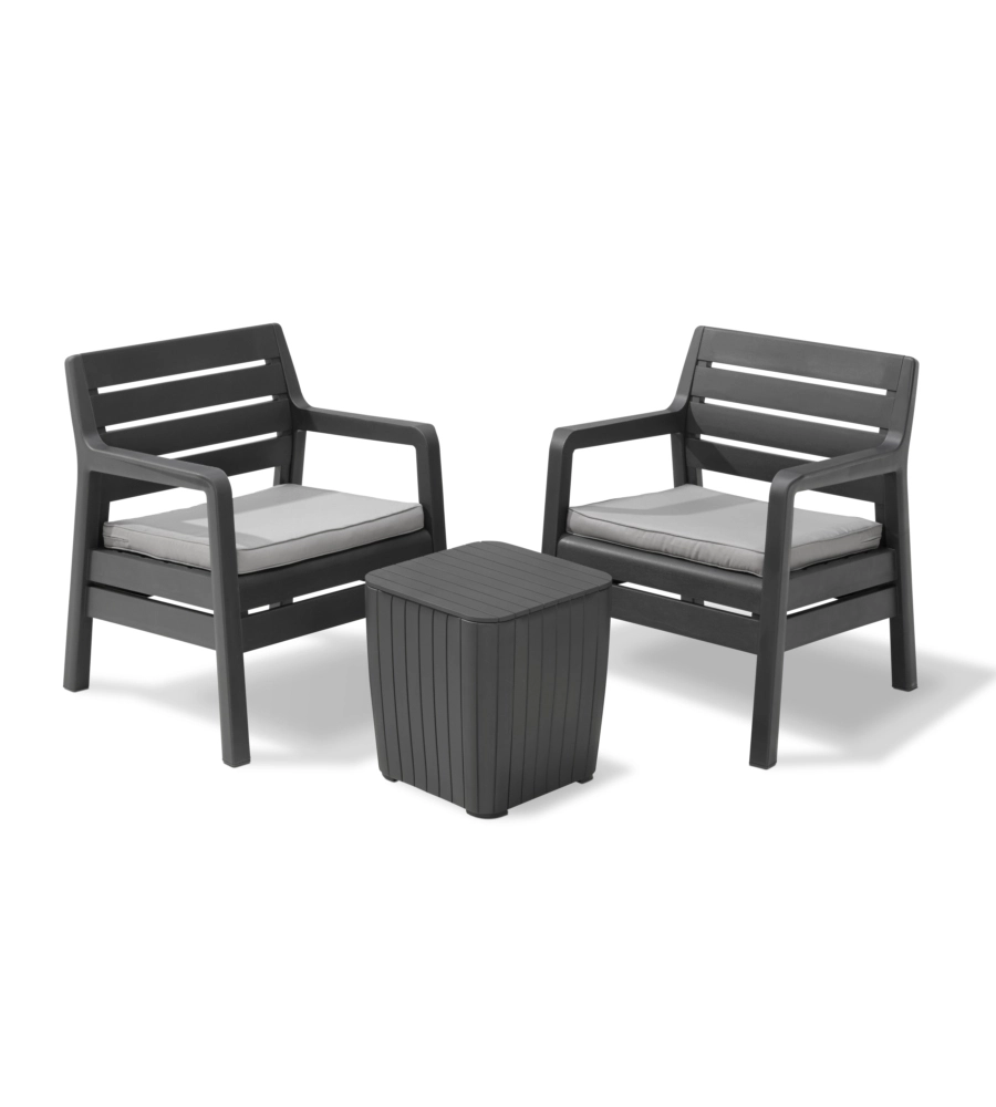 SET MOBILE DA GIARDINO "DELANO BALCONY" CON 2 POLTRONE E TAVOLO 39 x 39 COLORE GRAFITE - KETER.