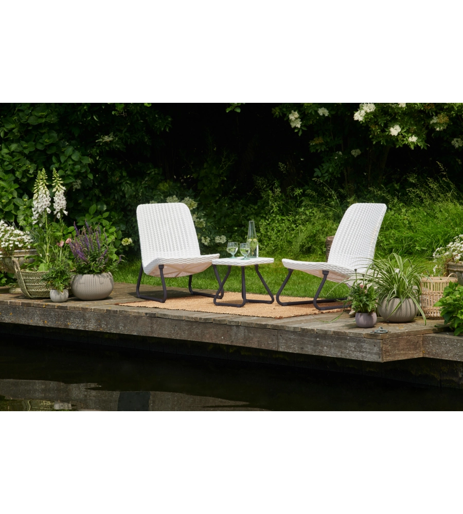 SET DA GIARDINO "RIO BALCONY" CON 2 POLTRONE E TAVOLO, COLORE BIANCO - KETER