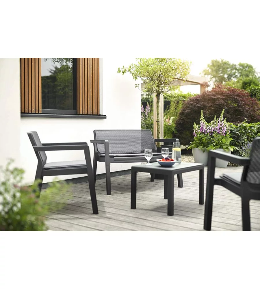 SET DA GIARDINO "EMILY LOUNGE" CON 2 POLTRONE, DIVANO 2 POSTI E TAVOLINO, COLORE GRAFITE - KETER