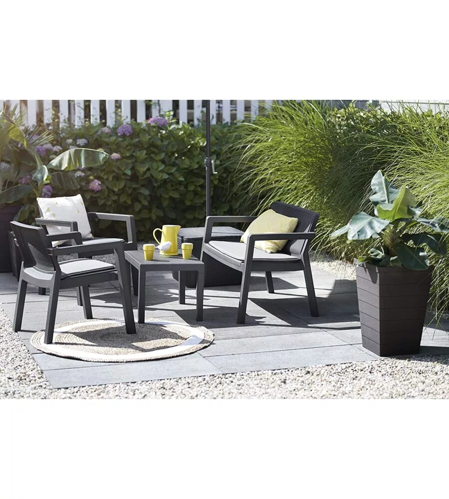 SET DA GIARDINO "EMILY LOUNGE" CON 2 POLTRONE, DIVANO 2 POSTI E TAVOLINO, COLORE GRAFITE - KETER