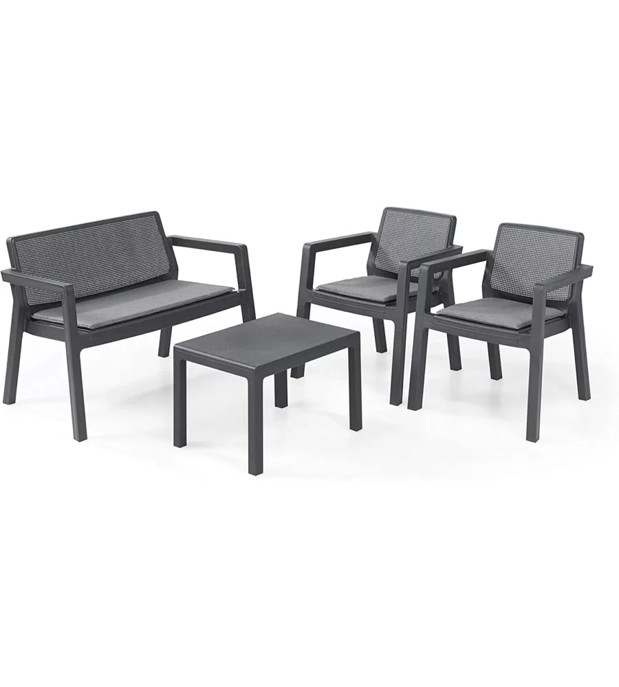 SET DA GIARDINO "EMILY LOUNGE" CON 2 POLTRONE, DIVANO 2 POSTI E TAVOLINO, COLORE GRAFITE - KETER