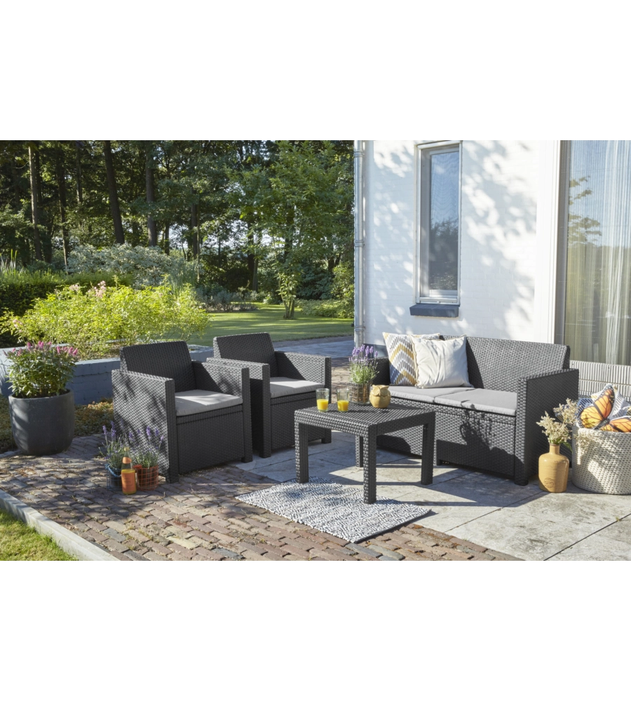 SET DA GIARDINO "ALABAMA LOUNGE" CON DIVANO 2 POSTI, COLORE GRAFITE - KETER