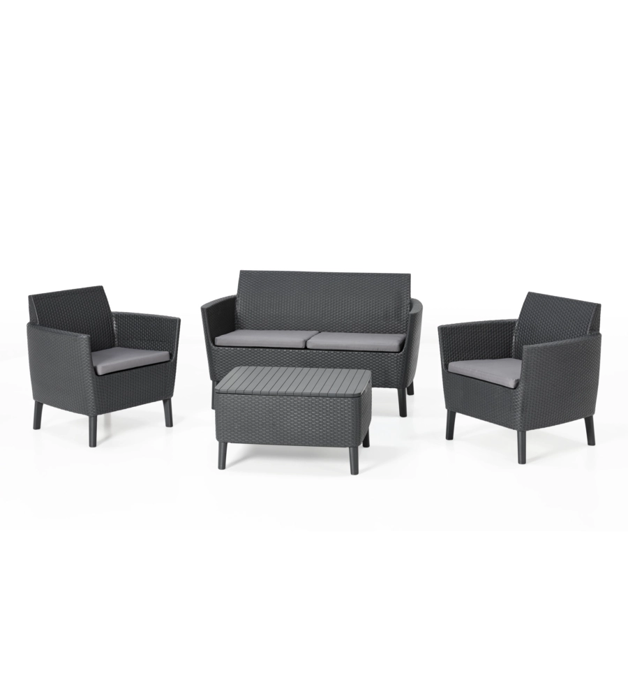 SET DA GIARDINO "SALEMO LOUNGE" CON 2 POLTRONE, DIVANO A 2 POSTI E TAVOLINO, COLORE GRAFITE - KETER