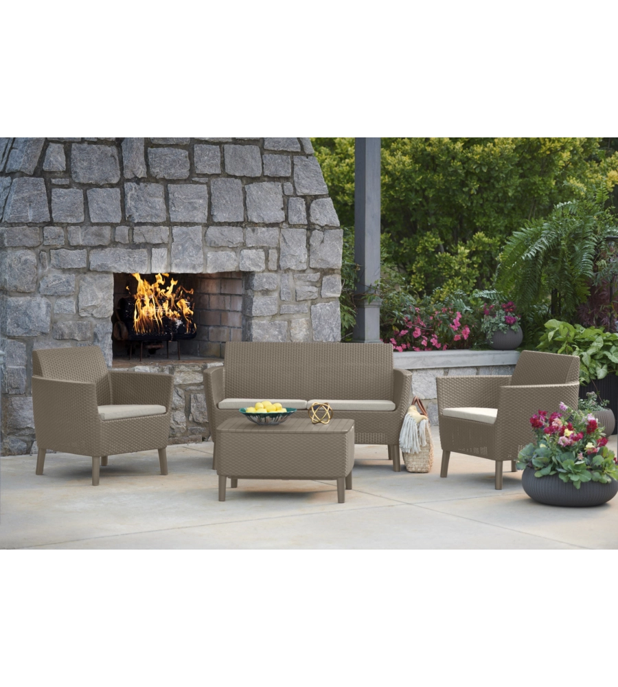 SET DA GIARDINO "SALEMO LOUNGE" CON 2 POLTRONE, DIVANO A 2 POSTI E TAVOLINO, COLORE CAPPUCCINO - KETER