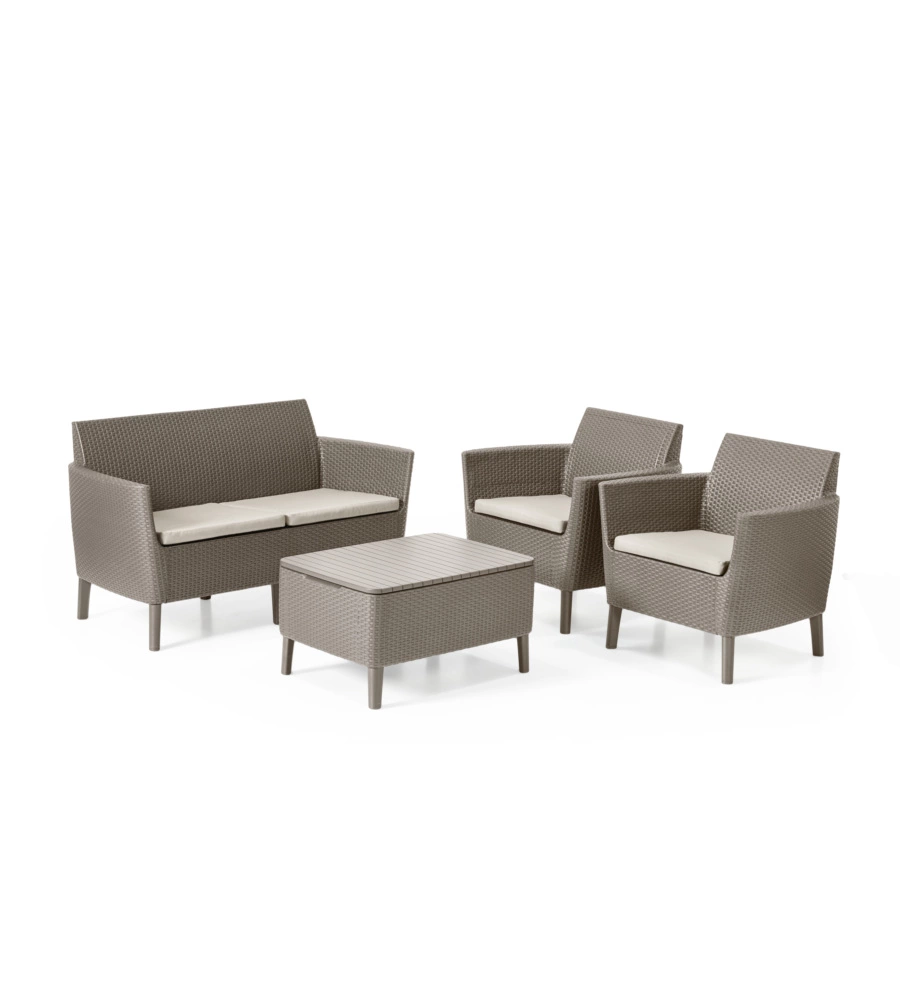 SET DA GIARDINO "SALEMO LOUNGE" CON 2 POLTRONE, DIVANO A 2 POSTI E TAVOLINO, COLORE CAPPUCCINO - KETER