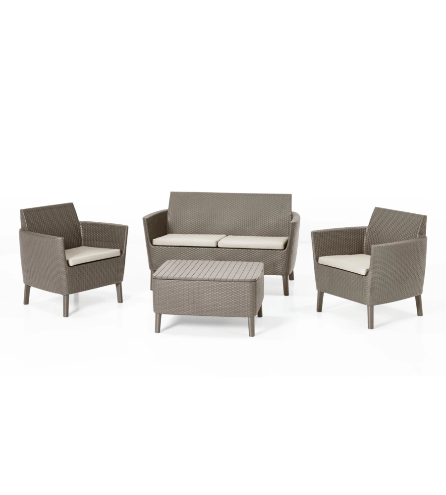 SET DA GIARDINO "SALEMO LOUNGE" CON 2 POLTRONE, DIVANO A 2 POSTI E TAVOLINO, COLORE CAPPUCCINO - KETER