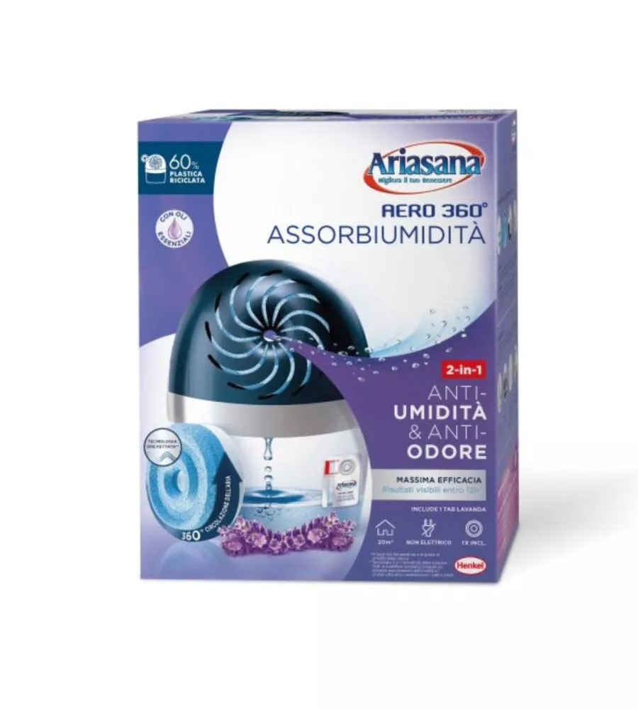 DEUMIDIFICATORE ARIASANA "KIT AERO 360" LAVANDA CON 2 RICARICHE DA 450 GRAMMI