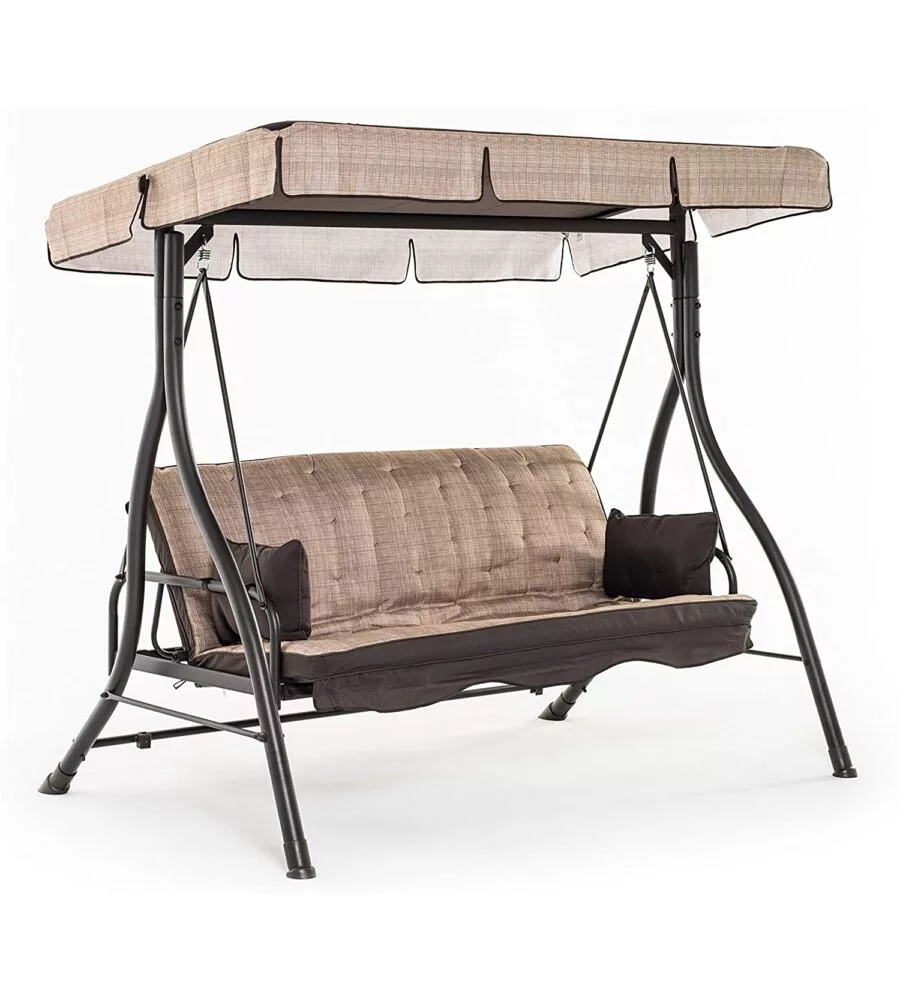 DONDOLO "ZANZIBAR" TRE POSTI CON STRUTTURA IN METALLO DI COLORE BEIGE.