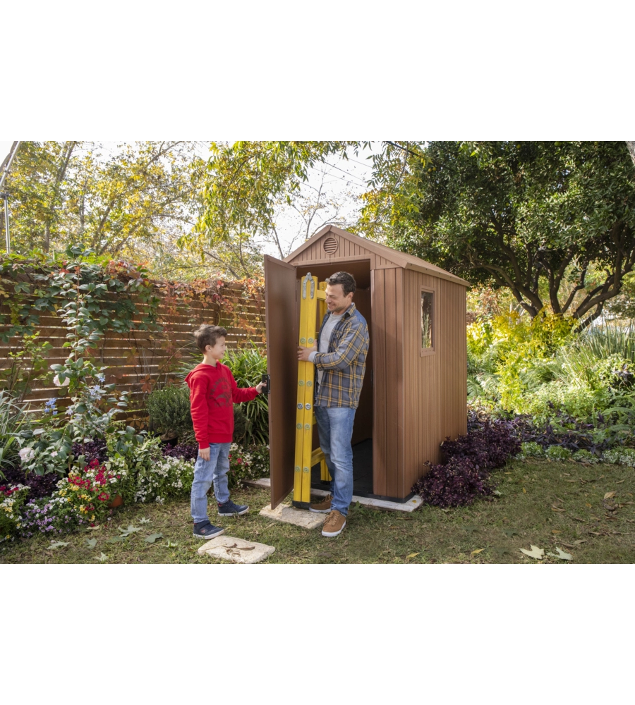 CASETTA DA GIARDINO KETER "DARWIN 4x6" IN EVOTECH+ COLORE MARRONE CON PORTA BATTENTE SINGOLA 125,8X184,5X205,1 CM