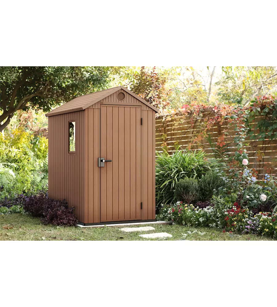 CASETTA DA GIARDINO KETER "DARWIN 4x6" IN EVOTECH+ COLORE MARRONE CON PORTA BATTENTE SINGOLA 125,8X184,5X205,1 CM