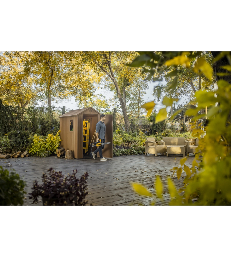 CASETTA DA GIARDINO KETER "DARWIN 4x6" IN EVOTECH+ COLORE MARRONE CON PORTA BATTENTE SINGOLA 125,8X184,5X205,1 CM