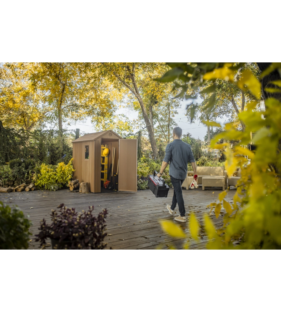 CASETTA DA GIARDINO KETER "DARWIN 4x6" IN EVOTECH+ COLORE MARRONE CON PORTA BATTENTE SINGOLA 125,8X184,5X205,1 CM
