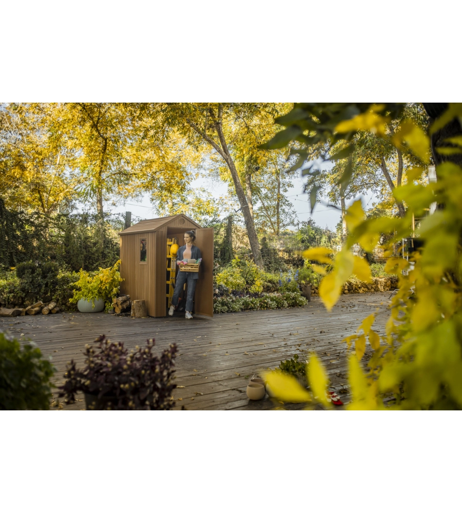 CASETTA DA GIARDINO KETER "DARWIN 4x6" IN EVOTECH+ COLORE MARRONE CON PORTA BATTENTE SINGOLA 125,8X184,5X205,1 CM