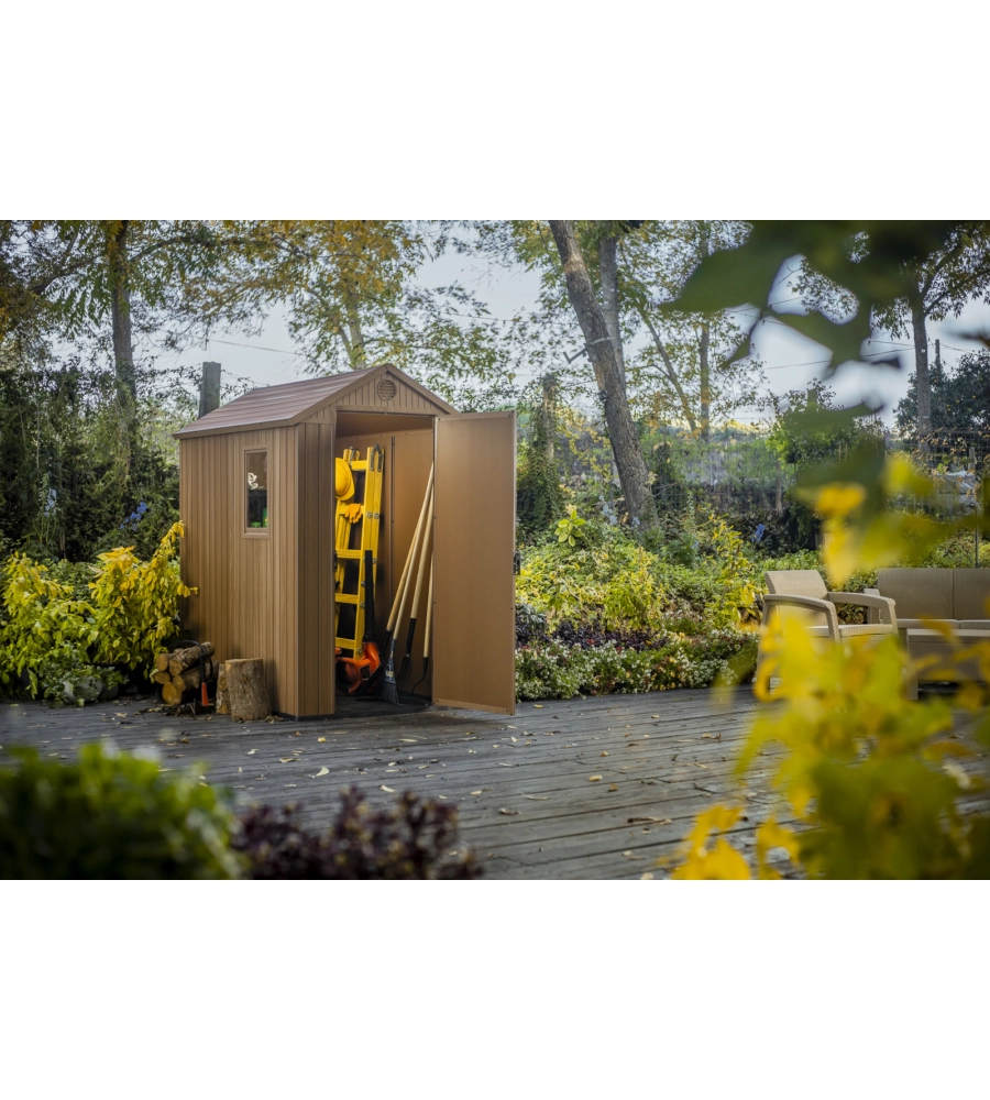CASETTA DA GIARDINO KETER "DARWIN 4x6" IN EVOTECH+ COLORE MARRONE CON PORTA BATTENTE SINGOLA 125,8X184,5X205,1 CM