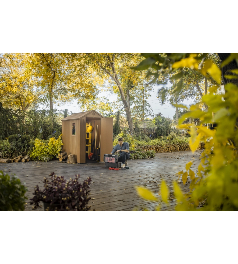 CASETTA DA GIARDINO KETER "DARWIN 4x6" IN EVOTECH+ COLORE MARRONE CON PORTA BATTENTE SINGOLA 125,8X184,5X205,1 CM