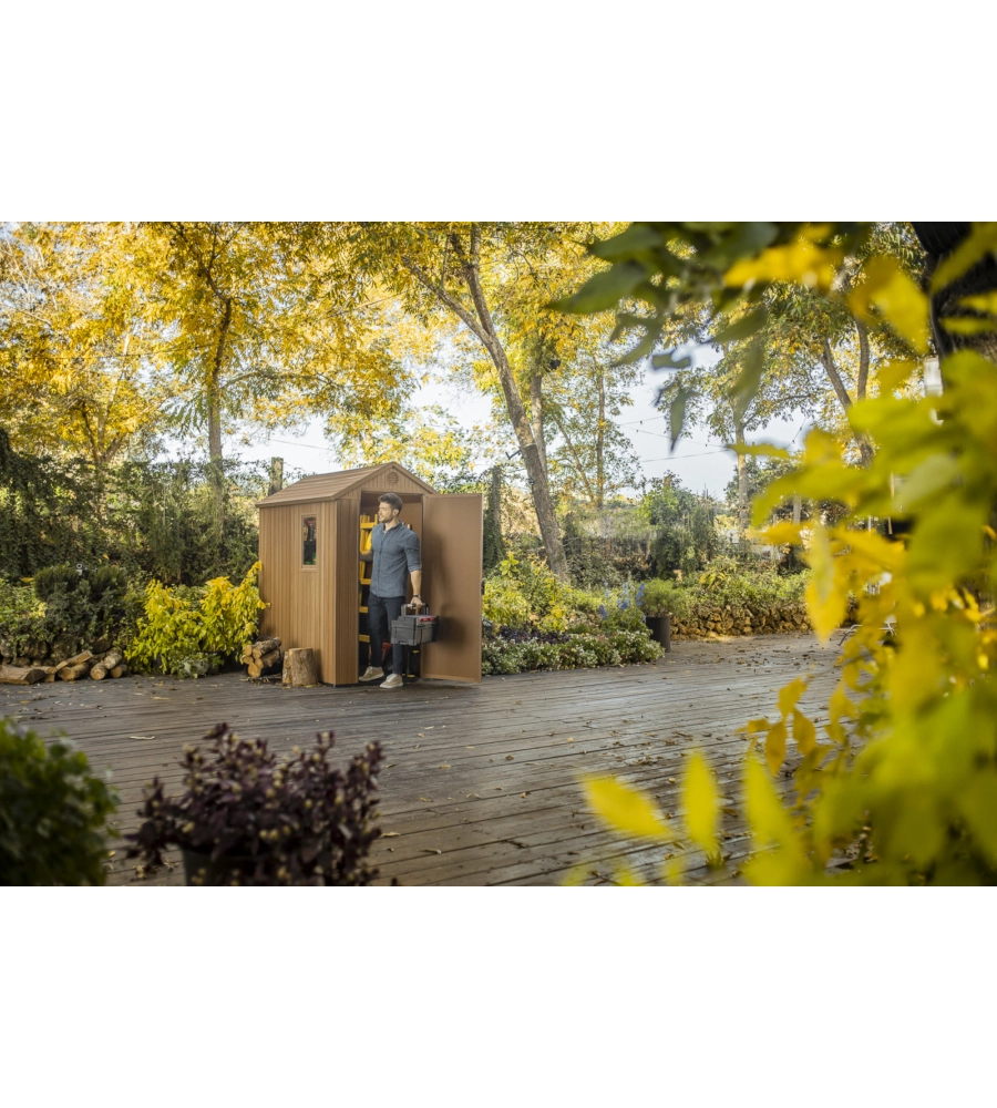 CASETTA DA GIARDINO KETER "DARWIN 4x6" IN EVOTECH+ COLORE MARRONE CON PORTA BATTENTE SINGOLA 125,8X184,5X205,1 CM