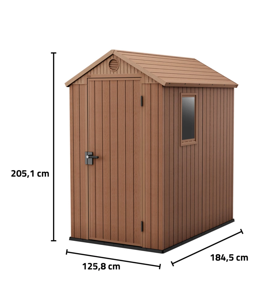CASETTA DA GIARDINO KETER "DARWIN 4x6" IN EVOTECH+ COLORE MARRONE CON PORTA BATTENTE SINGOLA 125,8X184,5X205,1 CM