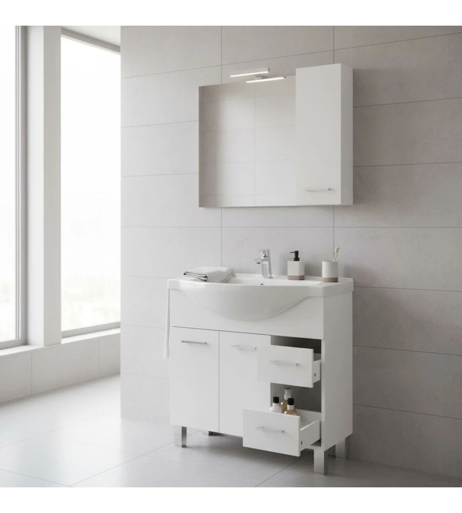 MOBILE BAGNO "GAIA" 2 ANTE, 3 CASSETTI E 1 COLONNA 85X50X200 CM