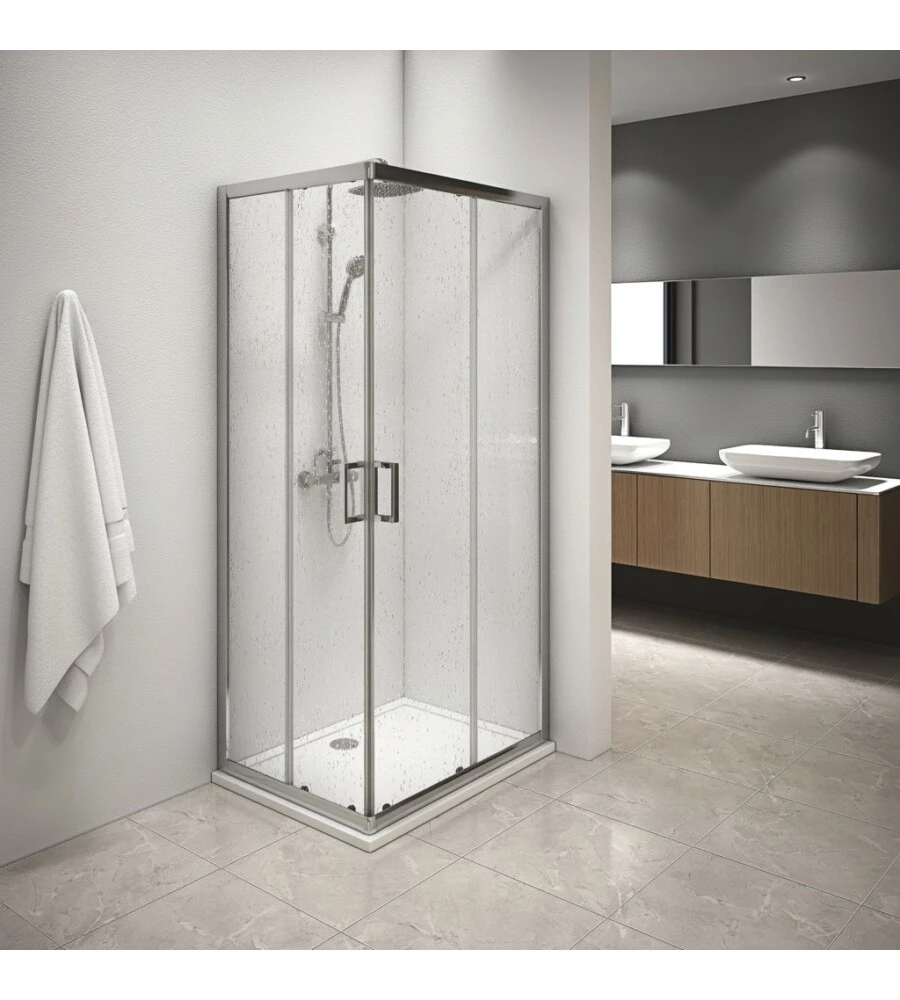 BOX DOCCIA ANGOLARE IN ALLUMINIO CON VETRO TRASPARENTE 70X90X185 CM
